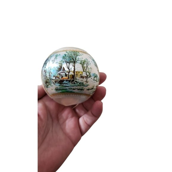 Currier and Ives 2 Satin Ball Ornaments Mid Century by Pepsi - Picture 4 of 7
